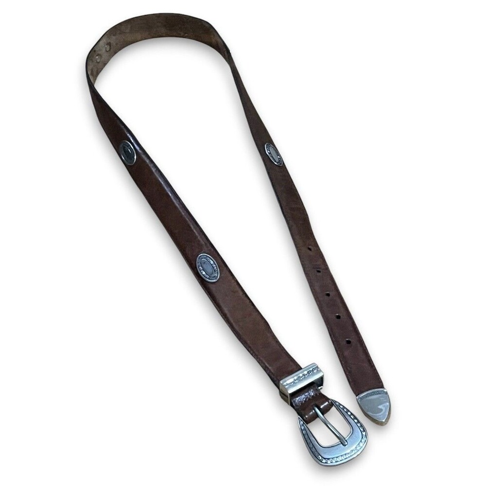 Vintage Western Concho Belt Genuine Brown Leather Silver Buckle Men’s 40